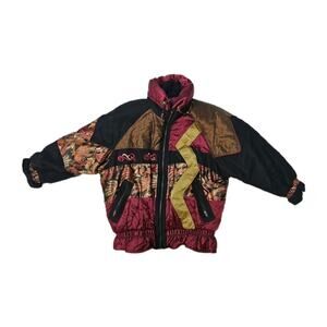 Vintage J. Gallery Duck Down Abstract Colorblock Ski Jacket Women’s Sz M Zipper